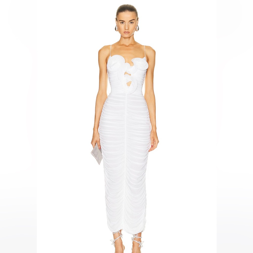Magda Butrym White Ruched Midi Dress FR38 - Picture 2 of 9